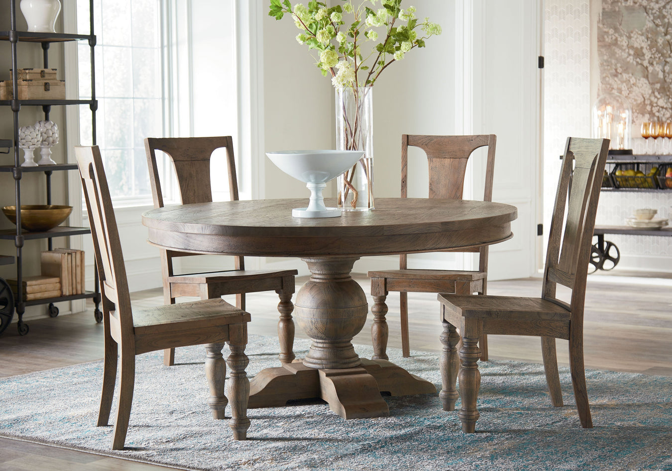 Round Solid Wood Dining Table in Modern Farmhouse Setting