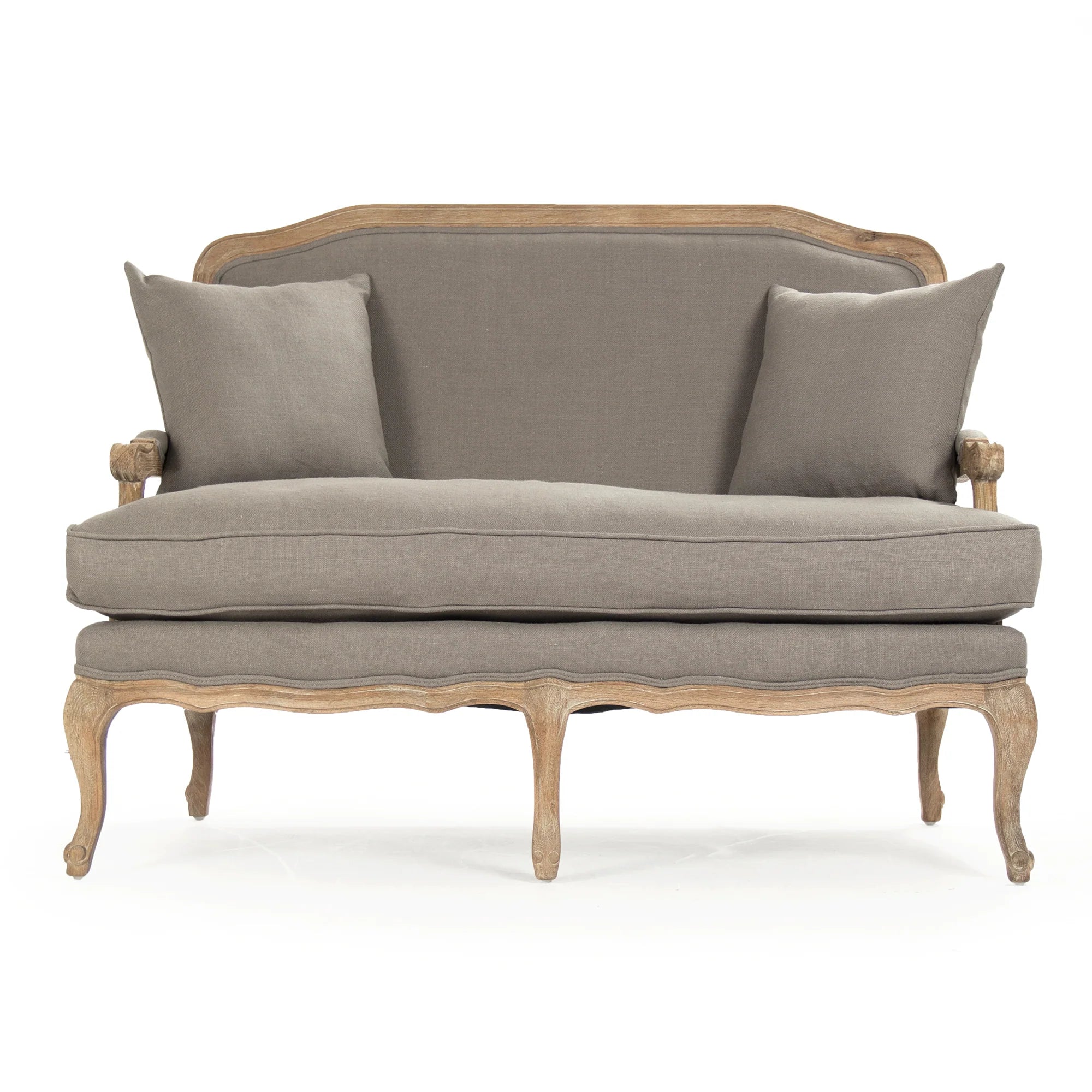 Bastille Settee, Limed Oak: Neutral Grey Linen Seating