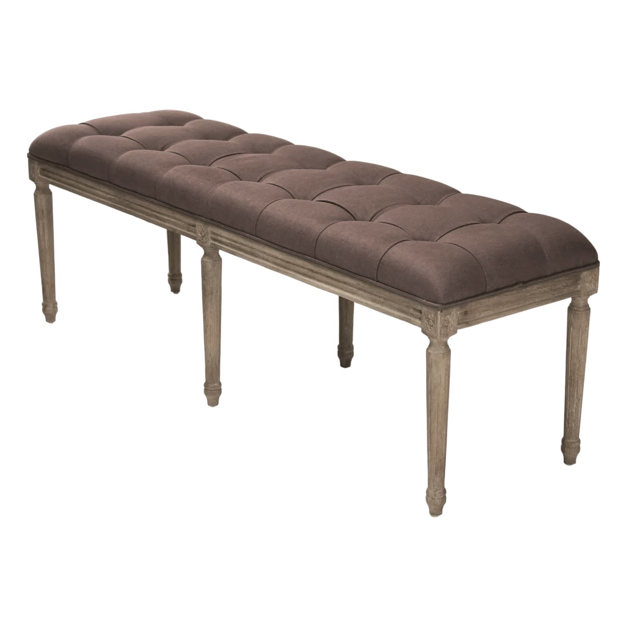 Louie Tufted Bench, Limed Oak & Aubergine