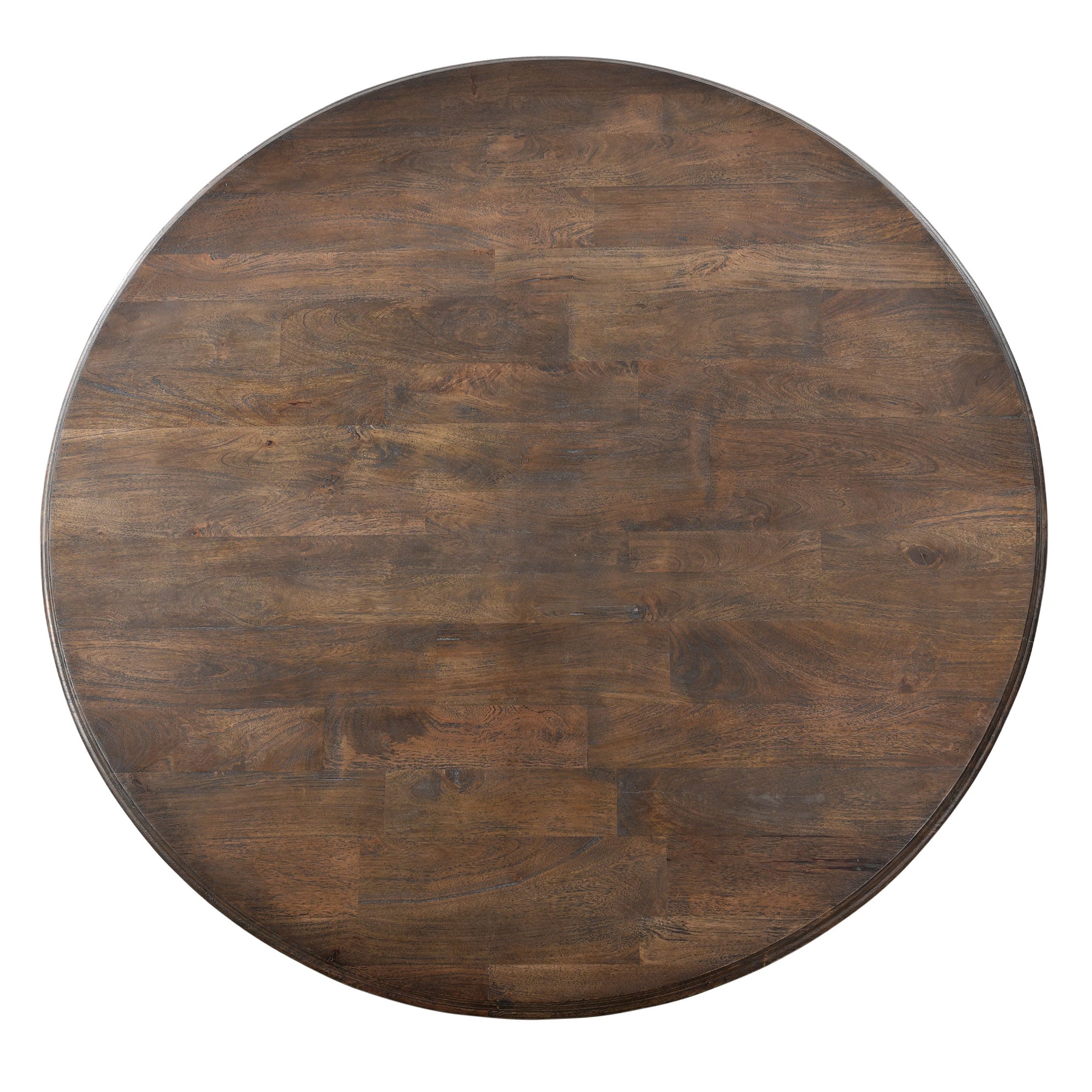 Toulon Round Dining Table, Weathered Mango: Smooth Weathered Brown Finish