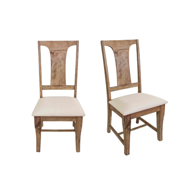 Pair of Pengrove Upholstered Dining Chairs with an antique oak finish and cream fabric seat