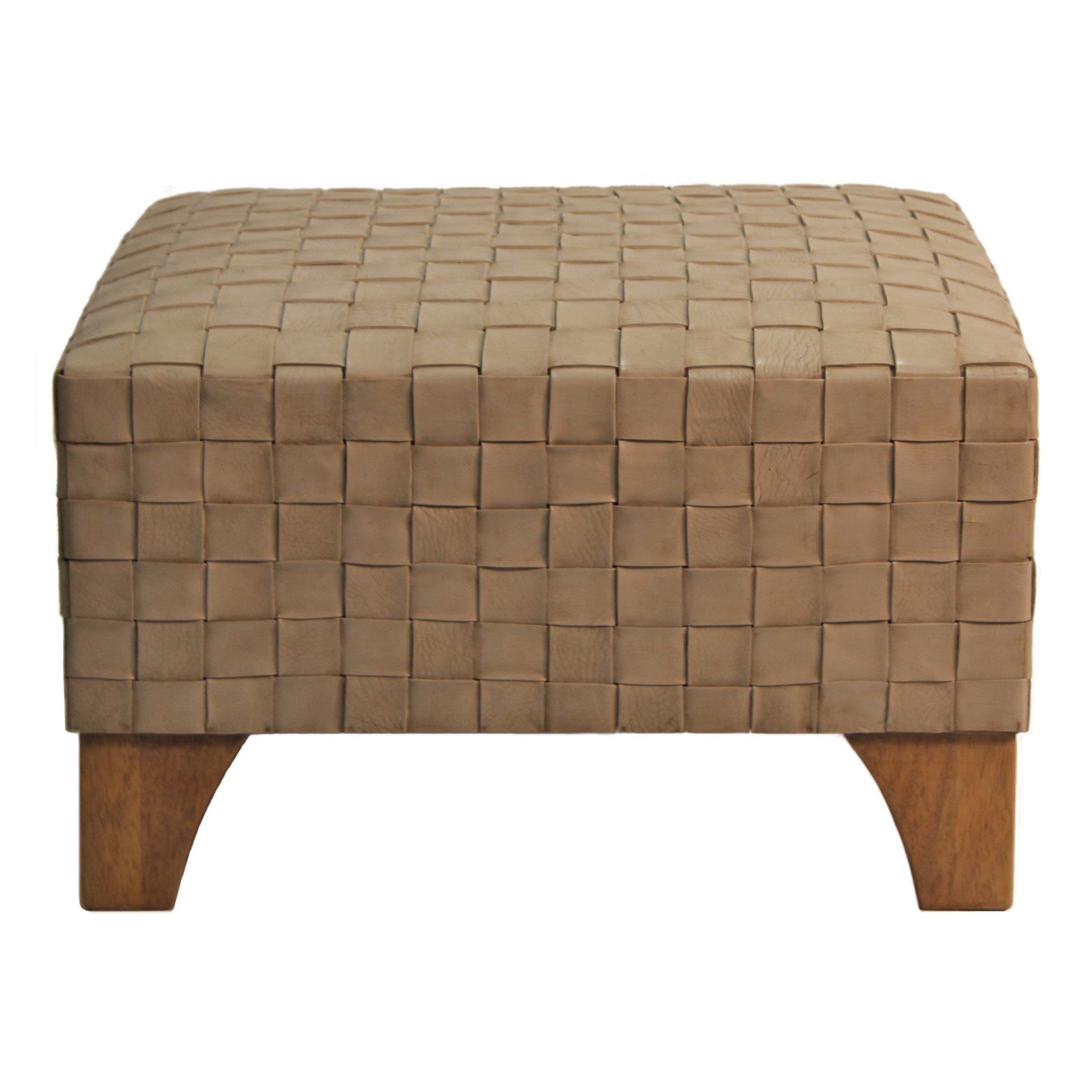 Brooklin Woven Leather Pouf, Brown