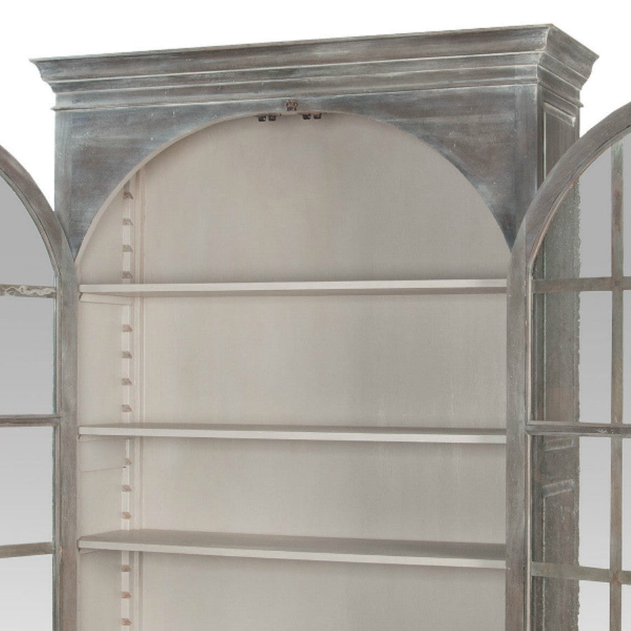 Classic Wood and Glass Display Cabinet: Elegant tall cabinet with adjustable shelves and a white wash exterior