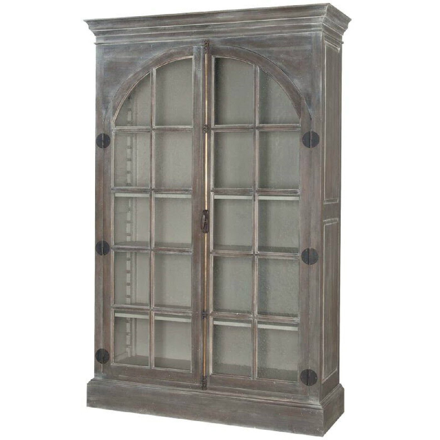 Manor Arched Door Display Cabinet: Elegant farmhouse-style cabinet with glass doors and adjustable shelves